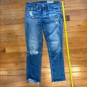 AG Adriano Goldschmied Distressed Blue Ankle Jeans